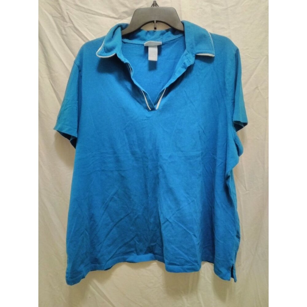 Liz & Me Turquoise Blue Polo Shirt Collared Top 2X 22/24 Short Sleeve Cotton